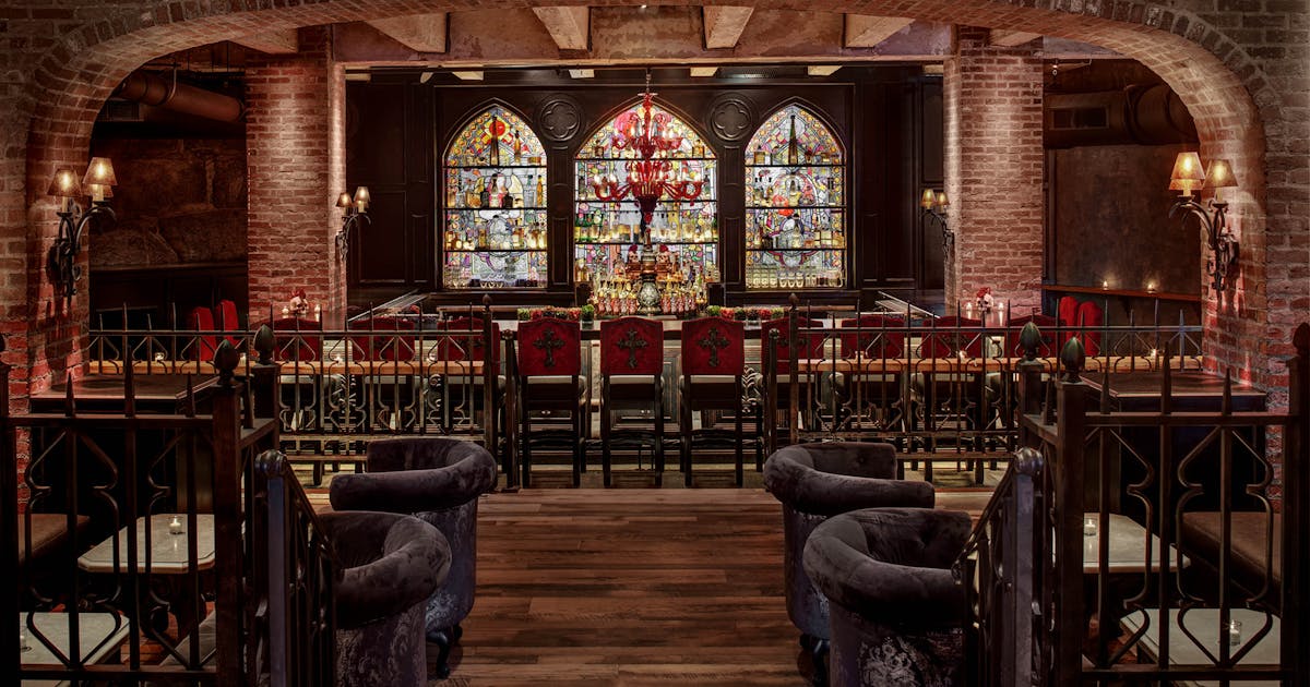 a dining room table in front of a building